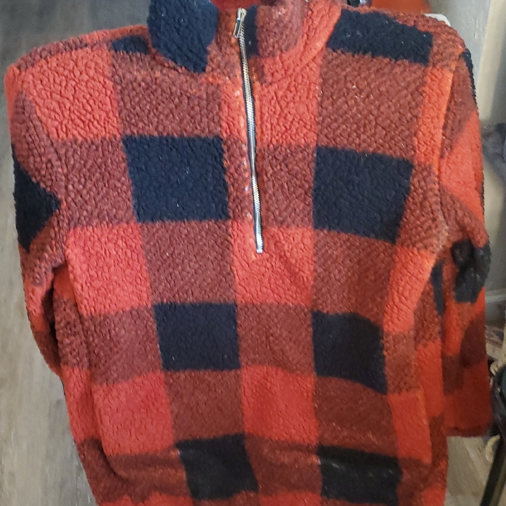 Women's Red and Black Buffalo-Check Sherpa Utility Jacket